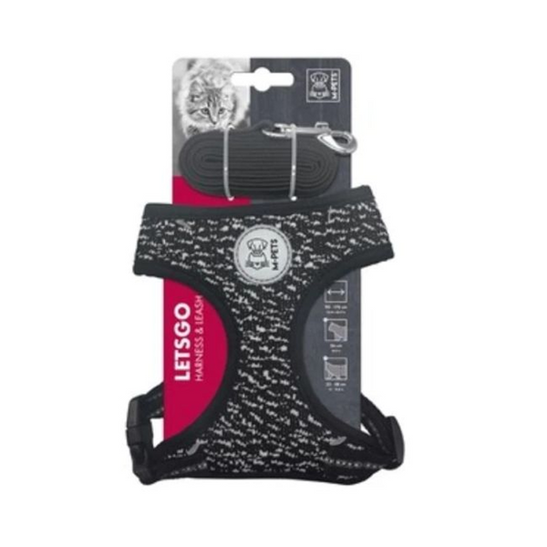 M Pets Letsgo Harness & Leash for Cats (Black & White)