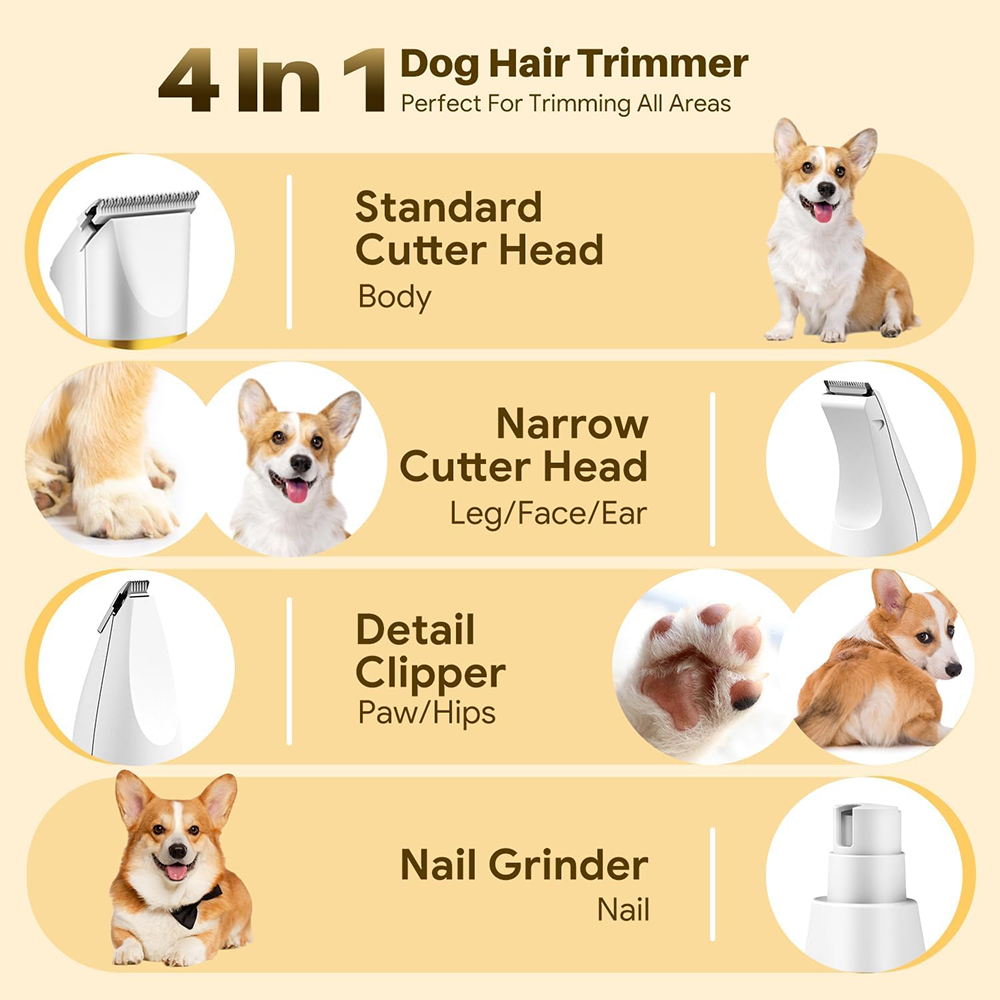 Boltz 4 in 1 IPX7 Waterproof Electric Cordless Trimmer with Nail Grinder for Dogs and Cats Both-Grooming Supplies Boltz