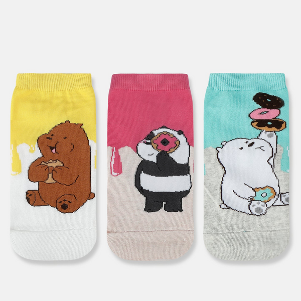 SocksXpress We Bare Bears Themed Ankle Socks for Women (Pack of 3)