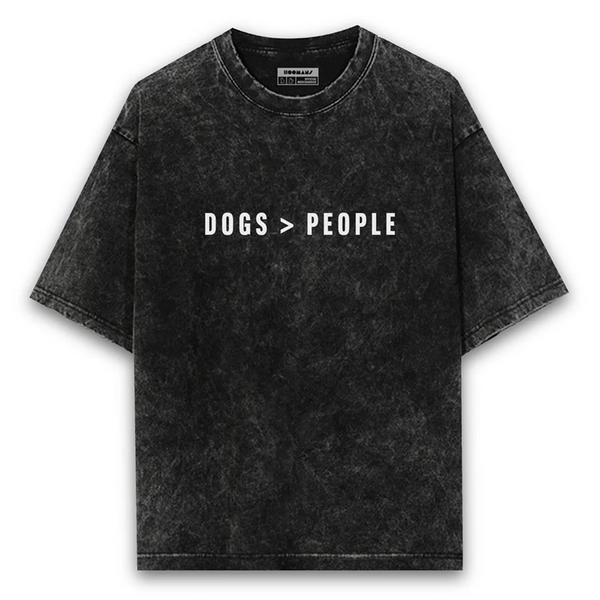 Hoomans Dogs > People Acid Wash T Shirt for Men and Women (Black)