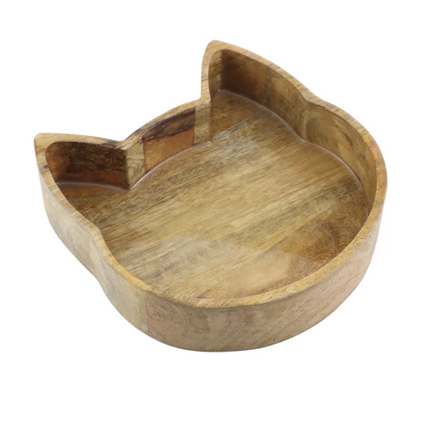 Pawpourri Cat Face Wooden Bowl for Dogs