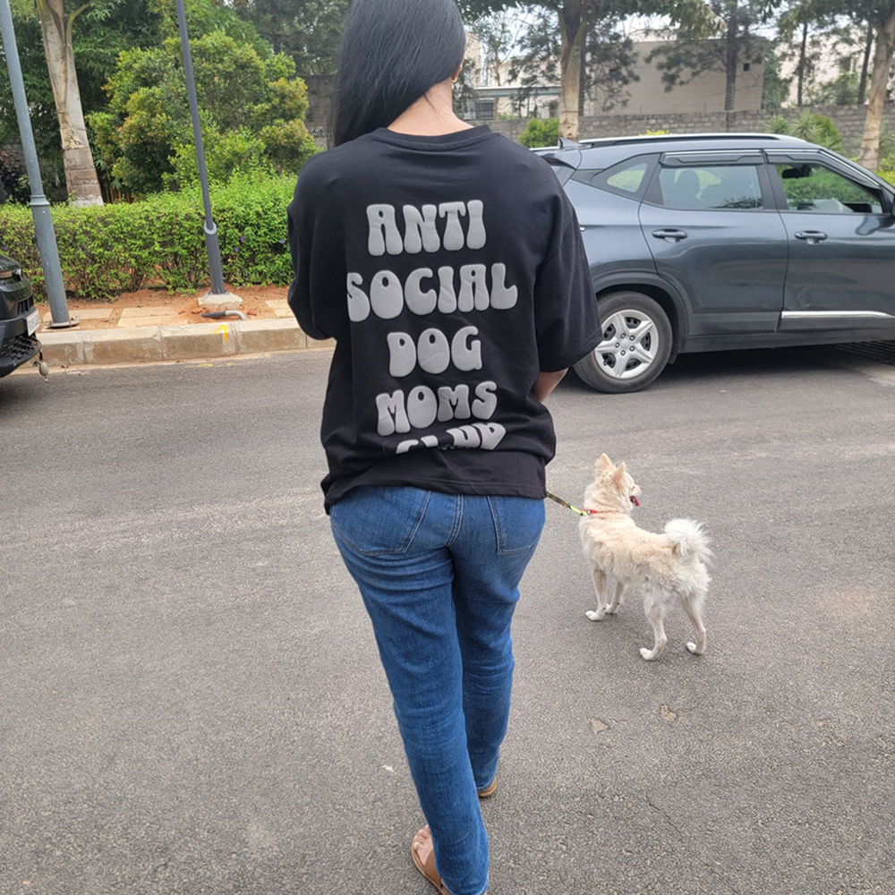 Hoomans Anti Social Dog Moms Club T Shirt for Women (Black) Pet Parent-Clothing & Accessories Hoomans Dropship