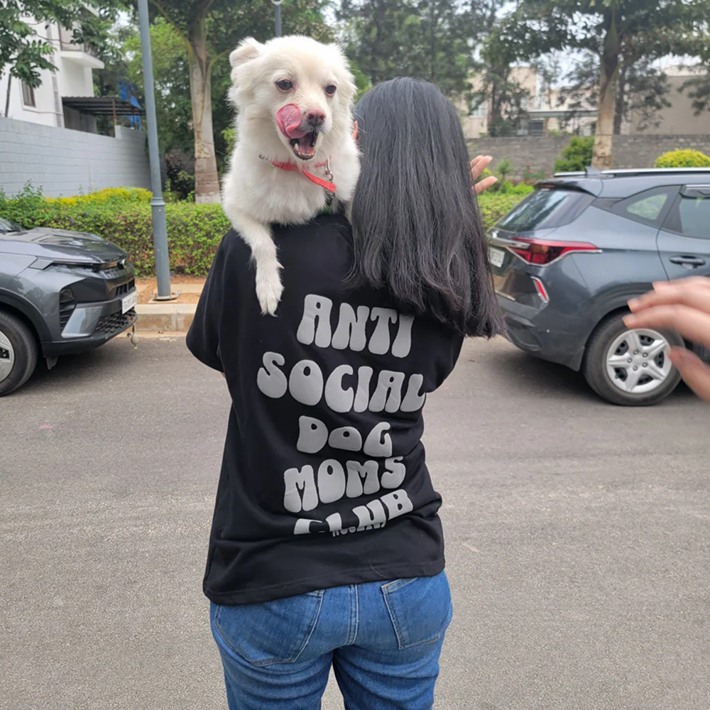 Hoomans Anti Social Dog Moms Club T Shirt for Women (Black) Pet Parent-Clothing & Accessories Hoomans Dropship