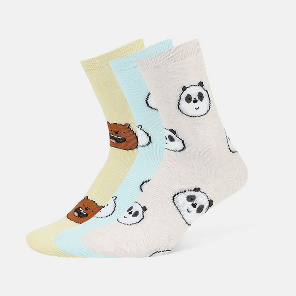 SocksXpress We Bare Bears Themed Crew Socks for Women (Pack of 3)