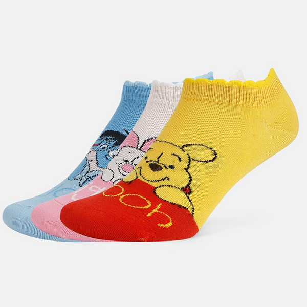 SocksXpress Winnie The Pooh Themed Ankle Socks for Women (Pack of 3)