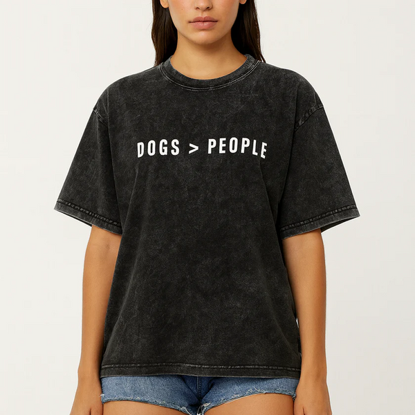 Hoomans Dogs > People Acid Wash T Shirt for Men and Women (Black)