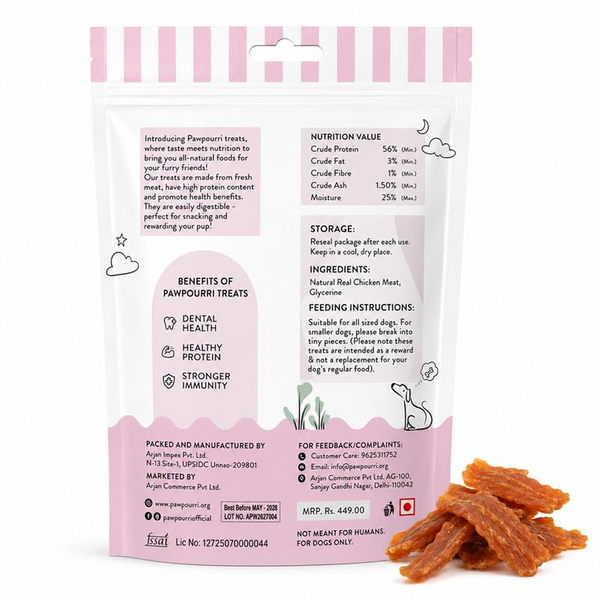 Pawpourri 100% Natural Chicken Jerky Soft Dog Treat