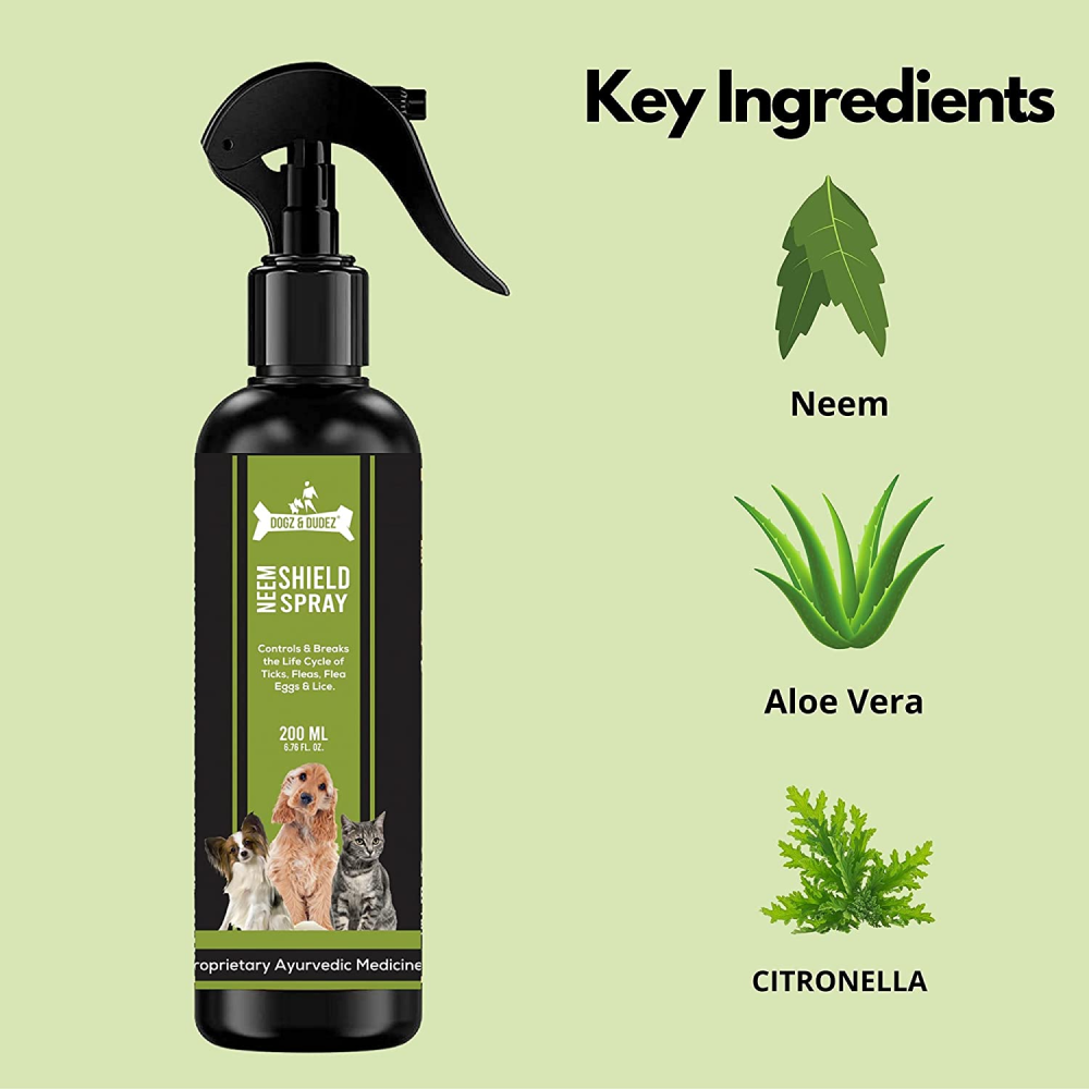 DOGZ & DUDEZ Natural Neem Shield Tick & Flea Repellent Spray for Dogs and Cats