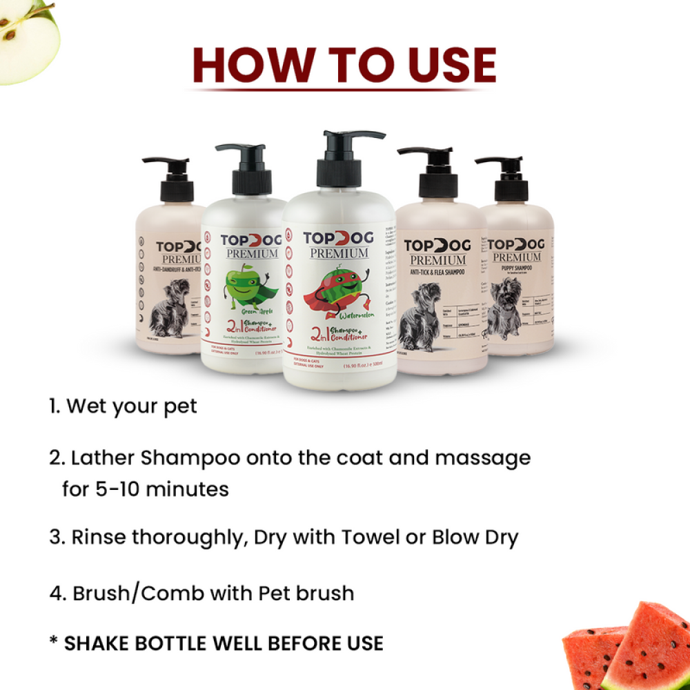TopDog Premium Watermelon 2 in 1 Shampoo and Conditioner for Dogs and Cats