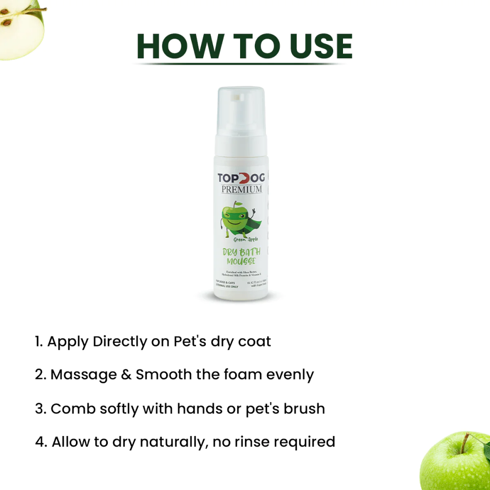 TopDog Premium Green Apple Dry Bath Shampoo Spray for Dogs and Cats