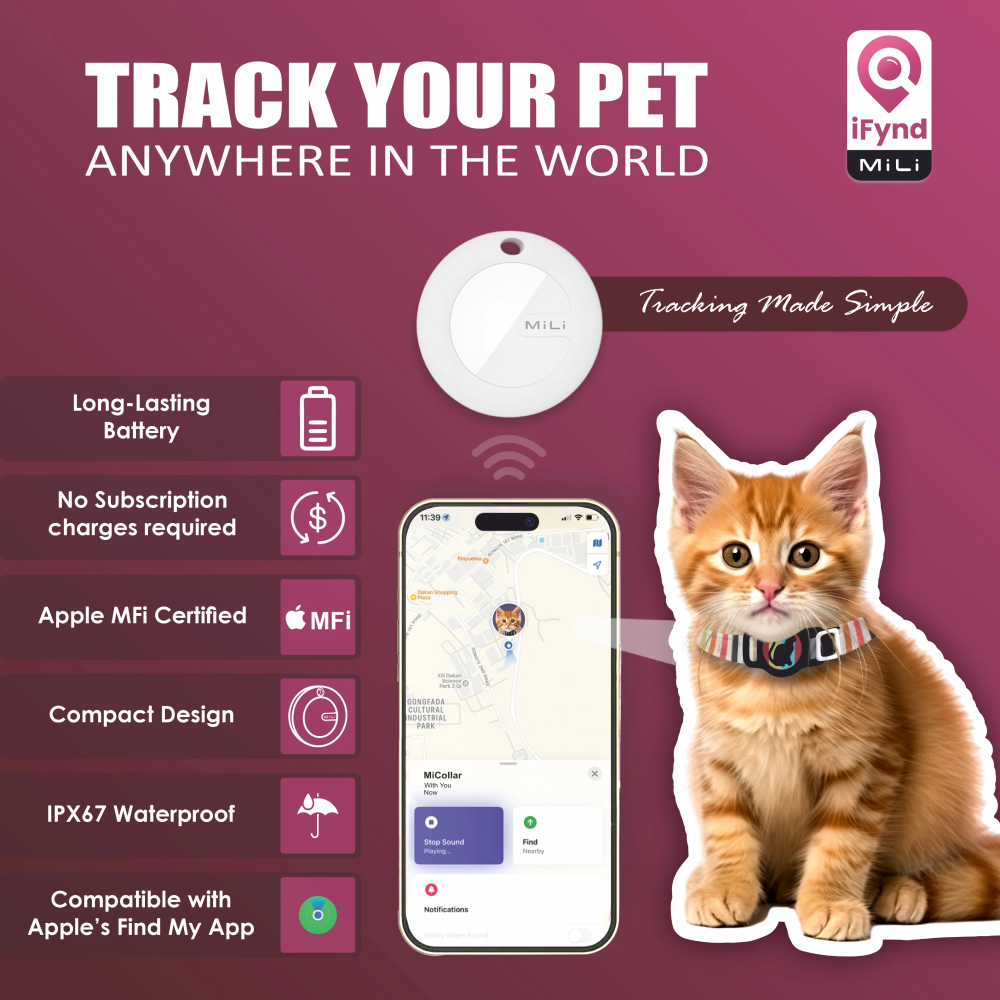 Mitag Anti Loss Device with Collar for Cats (Grey) | IOS Cats-Collar, Leashes, harnesses Mitag Dropship