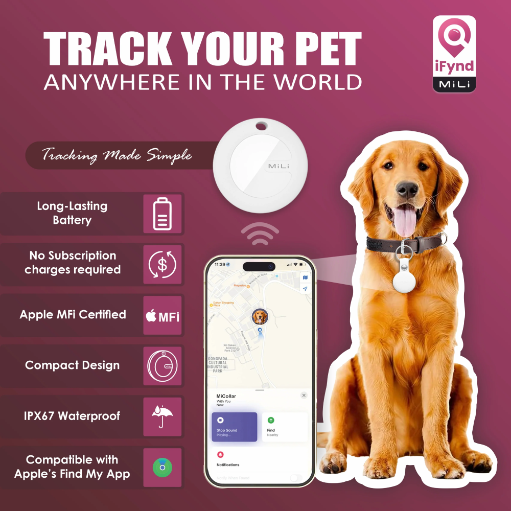 Mitag Anti Loss Device with Keychain for Dogs and Cats (Black) | IOS Both-Collar, Leashes, harnesses Mitag Dropship