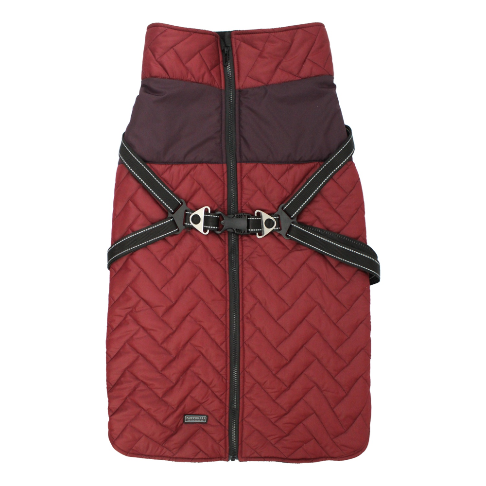 Pawpourri Puffer Jacket with Attached Harness for Dogs (Maroon) Both-Clothing & Accessories Pawpourri Dropship XXL