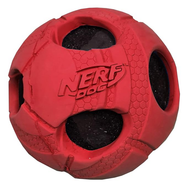 Nerf Bash Transparent TPR Classic Squeak Ball Toy for Dogs (Red