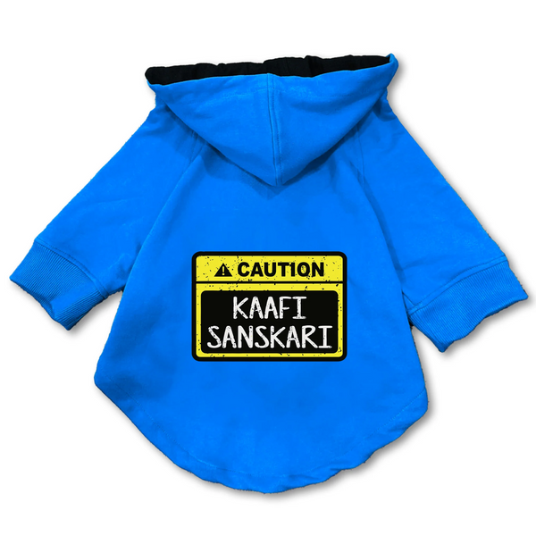 Pawsindia Caution Kaafi Sanskari Hoodie for Dogs (Blue)