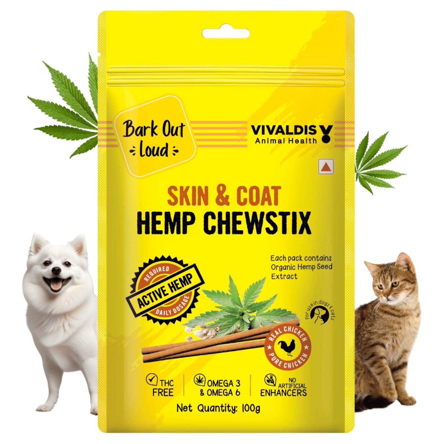 Bark Out Loud Skin & Coat Hemp Chew Stix for Dogs and Cats