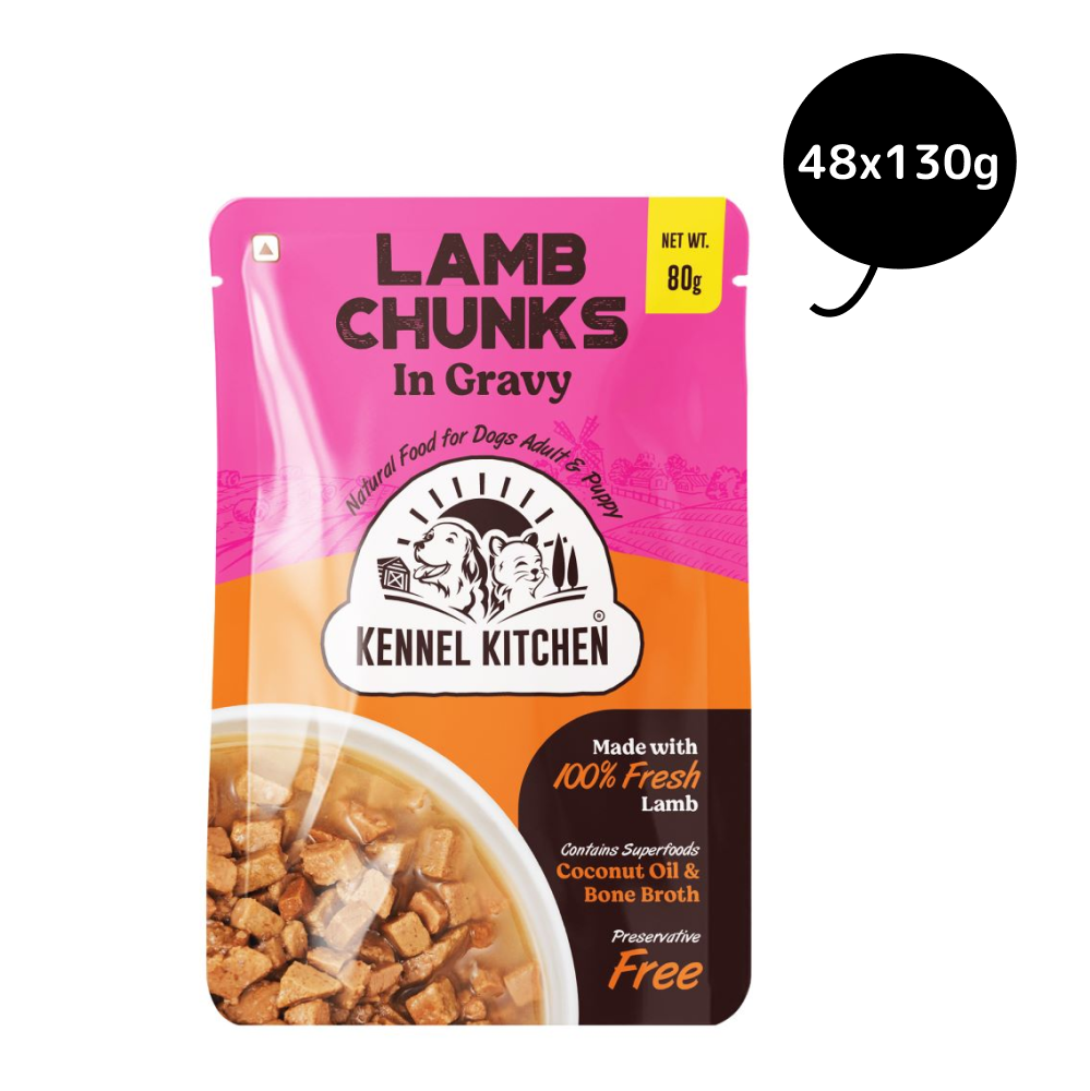 Kennel Kitchen Lamb Chunks in Gravy Puppy & Adult Wet Dog Food Dogs-Wet Food Kennel Kitchen 48x130g