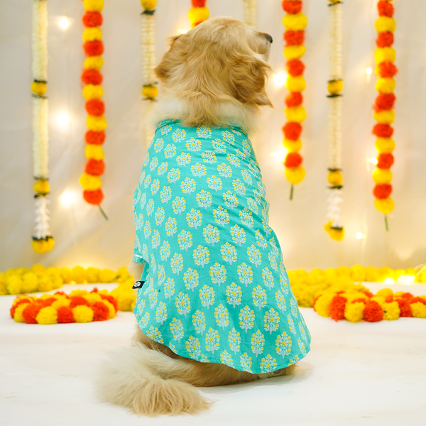 Pets Way Sanganeri Printed Kurta for Dogs (Teal)