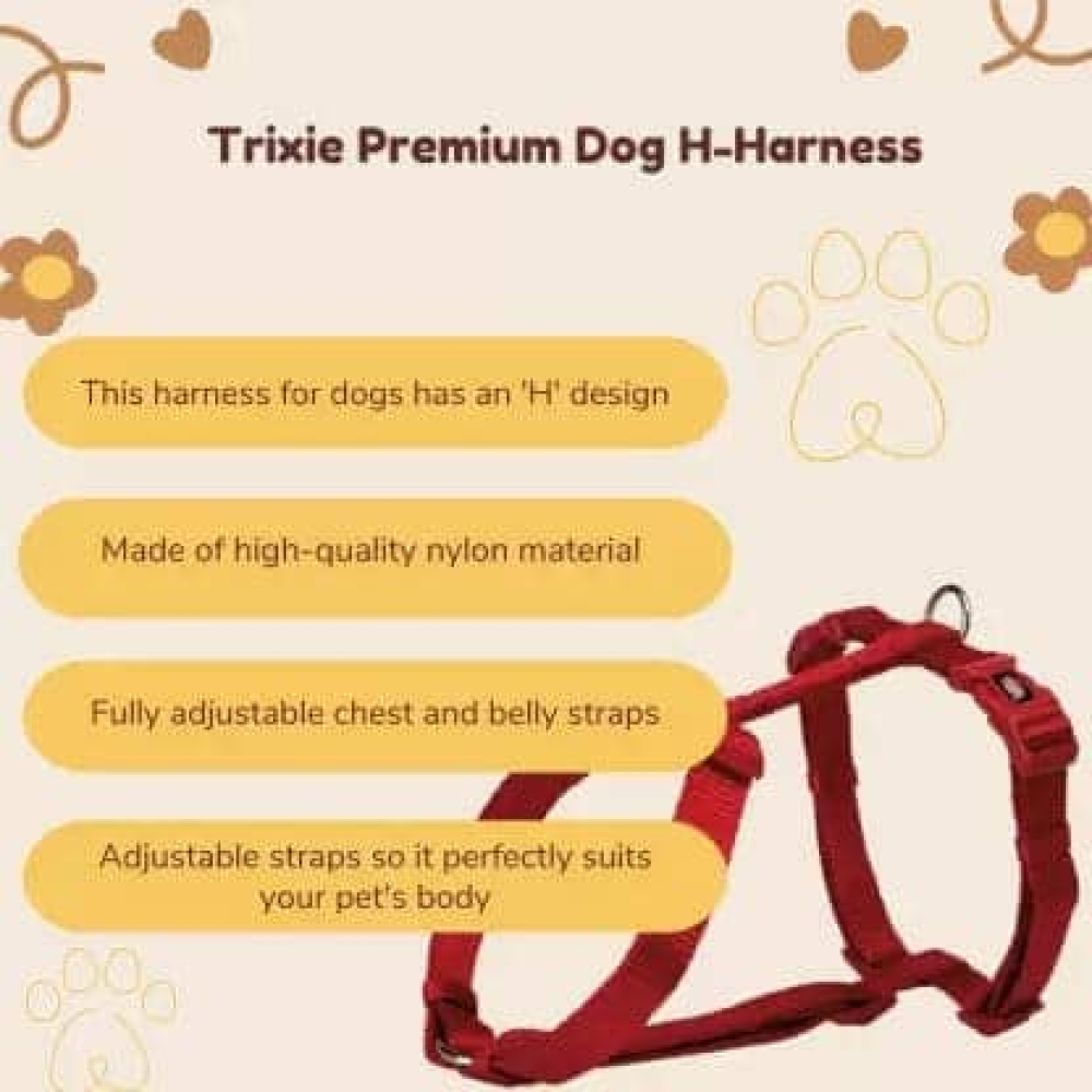 Trixie Classic H Harness, Lead Leash and Collar for Dogs Combo (Red) - S