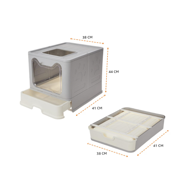 Skatrs Foldable Covered Cat Litter Box with Anti-Spill Tray Easy Cleaning Spacious Design Top and Side Openings Litter Tray for Cats and Kittens