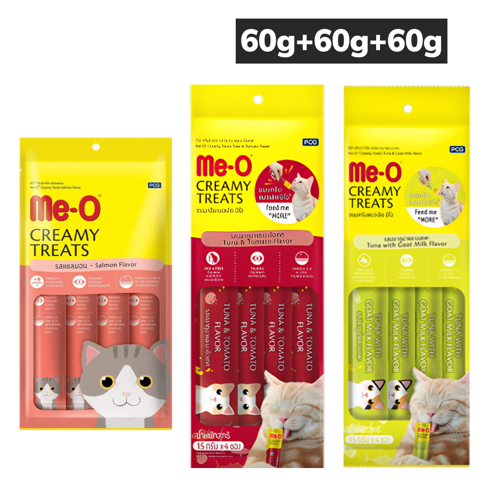 Me O Salmon, Tuna, Tomato, Goat, Milk Combo Creamy Treats Cat Cats-Treats & Others Me O 3x60g