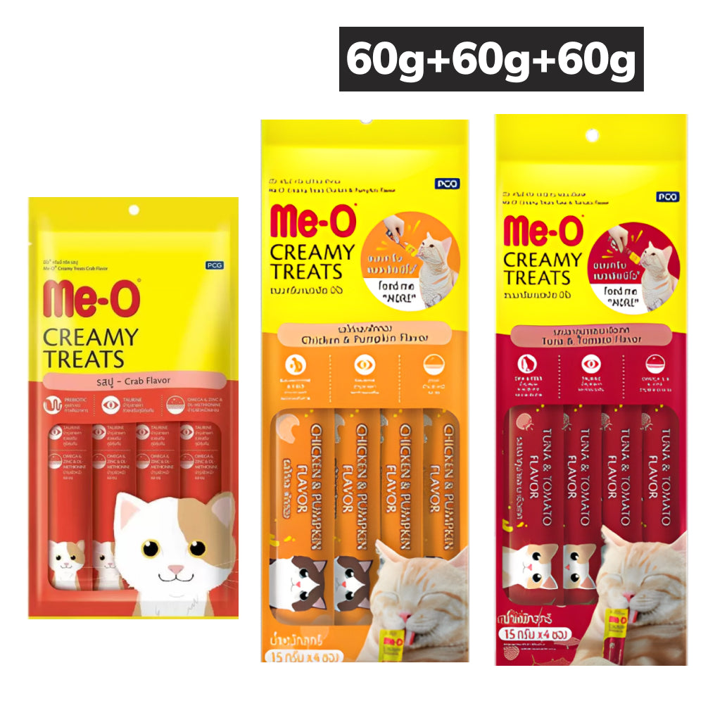 Me O Crab Creamy, Chicken and Pumpkin and Tuna and Tomato Creamy Treat Combo Cat Cats-Treats & Others Me O 3x60g