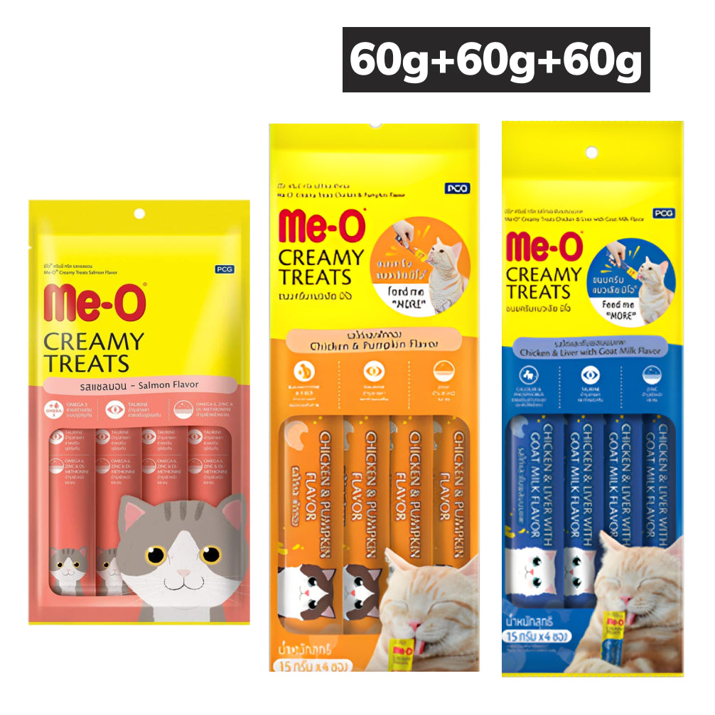 Me O Salmon Creamy, Chicken and Pumpkin and Chicken and Liver Creamy Treat Combo Cat Cats-Treats & Others Me O 3x60g
