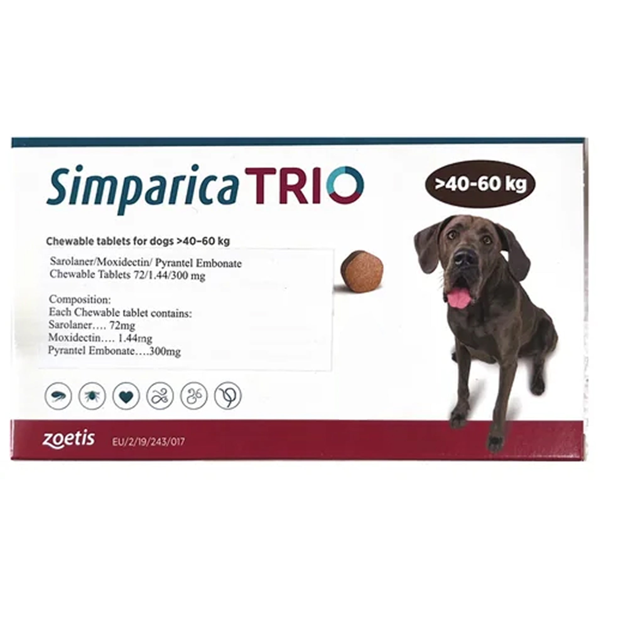 Zoetis Simparica Trio Tick and Flea Control Tablet for Dogs (1 tablet) Dogs-Pharmacy Zoetis Pharmacy 40 - 60 kg (1 Tablet)
