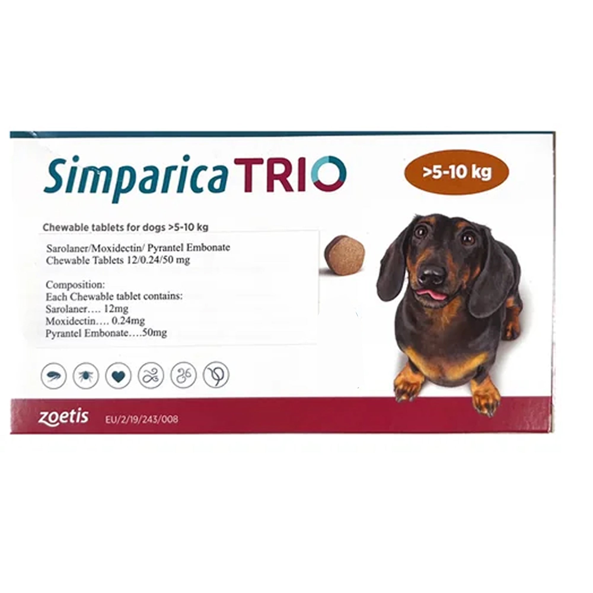 Zoetis Simparica Trio Tick and Flea Control Tablet for Dogs (1 tablet) Dogs-Pharmacy Zoetis Pharmacy 5 - 10 kg (1 Tablet)