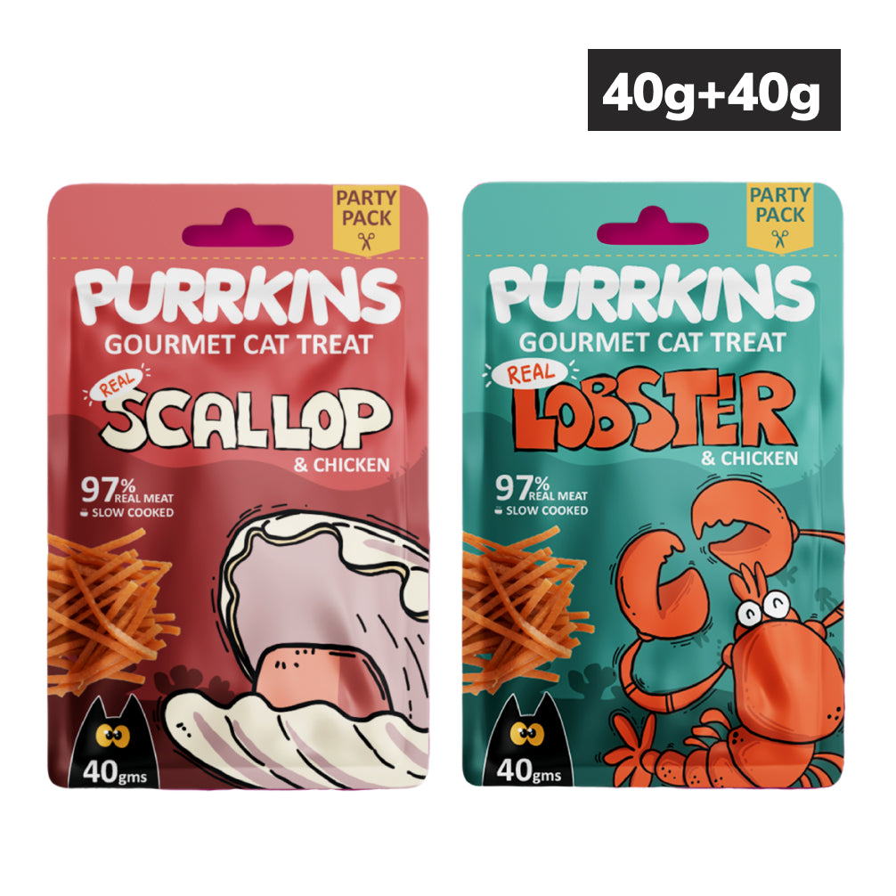 Purrkins Scallop & Chicken and Lobster & Chicken Soft Jerky Combo Cat Treats Cats-Treats & Others Purrkins 40g+40g
