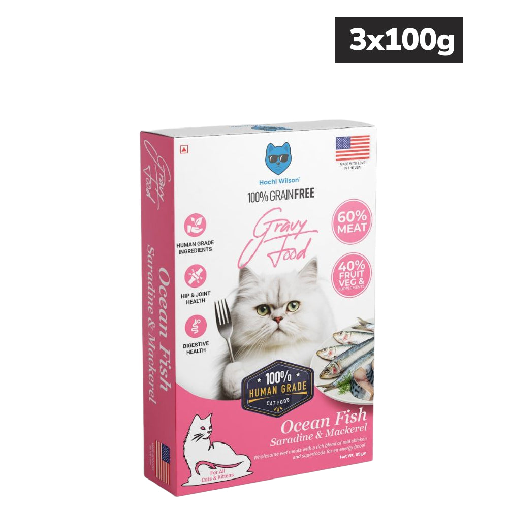 Hachi Wilson Premium Ocean Fish Sardine and Mackerel Gravy Cat Wet Food Cats-Wet Food Hachi Wilson 3x100g