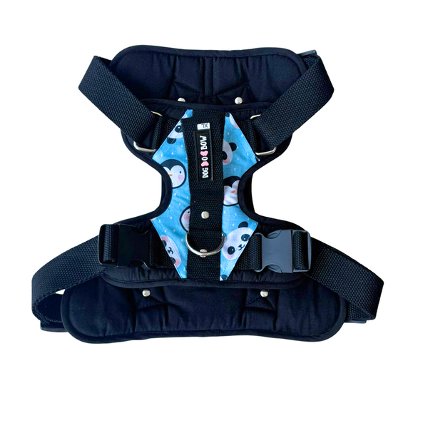 Dogobow Double Padded Harness with Panda Print for Dogs (Light Blue)