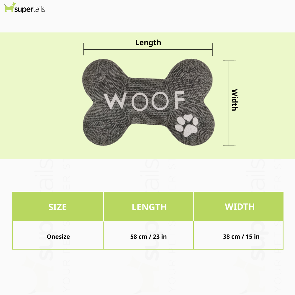 Pawpourri Bone Shaped Woof Printed Mat for Dogs and Cats (Dark Grey)
