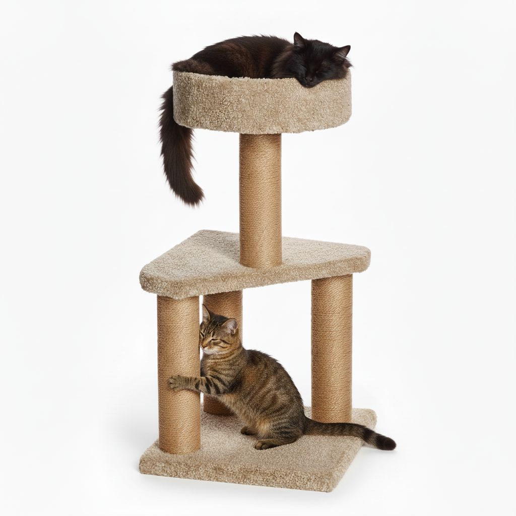 Skatrs Feline Fortress Two Tier Cat Tree with Sisal Post Toy (Beige) Cats-Toys Skatrs 2.6ft
