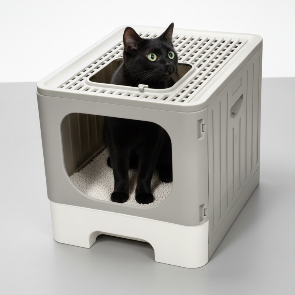 Skatrs Foldable Covered Cat Litter Box with Anti-Spill Tray Easy Cleaning Spacious Design Top and Side Openings Litter Tray for Cats and Kittens Litter Supplies Skatrs