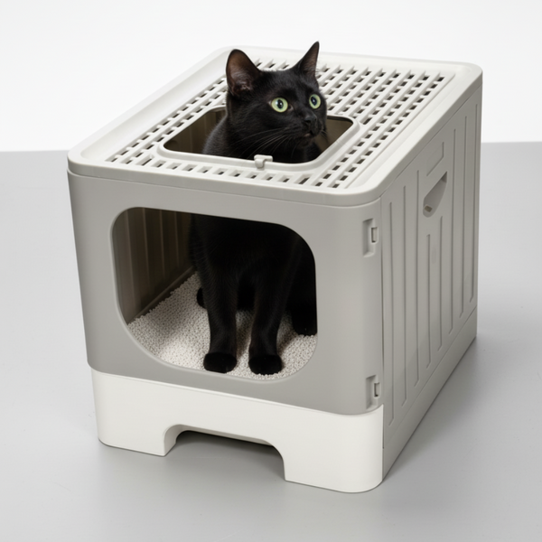 Skatrs Foldable Covered Cat Litter Box with Anti-Spill Tray Easy Cleaning Spacious Design Top and Side Openings Litter Tray for Cats and Kittens