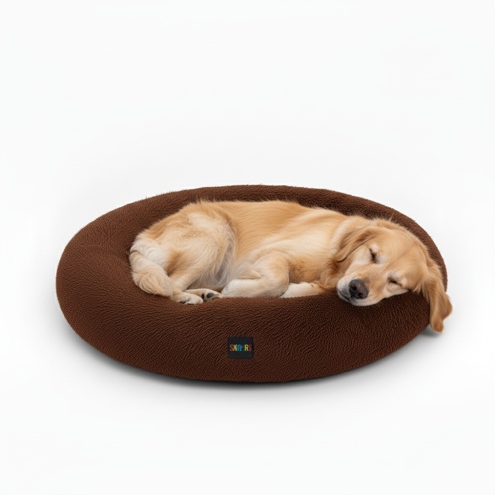 Skatrs Round Donut Bed for Cats and Small and Medium Dogs (Brown) Both-Bedding, Mats & Travel Supplies Skatrs