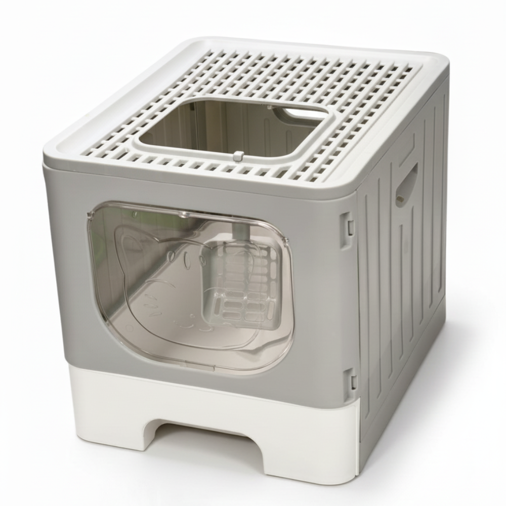 Skatrs Foldable Covered Cat Litter Box with Anti-Spill Tray Easy Cleaning Spacious Design Top and Side Openings Litter Tray for Cats and Kittens Litter Supplies Skatrs