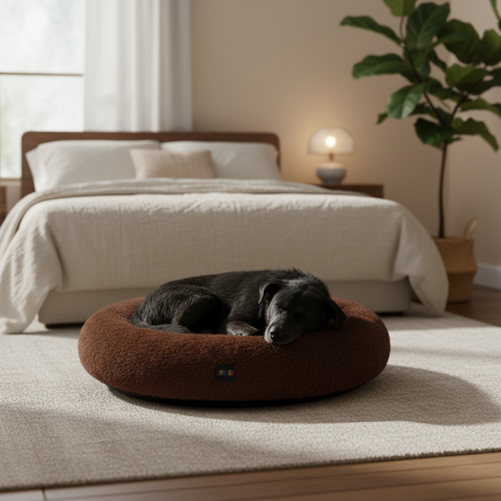 Skatrs Round Donut Bed for Cats and Small and Medium Dogs (Brown) Both-Bedding, Mats & Travel Supplies Skatrs