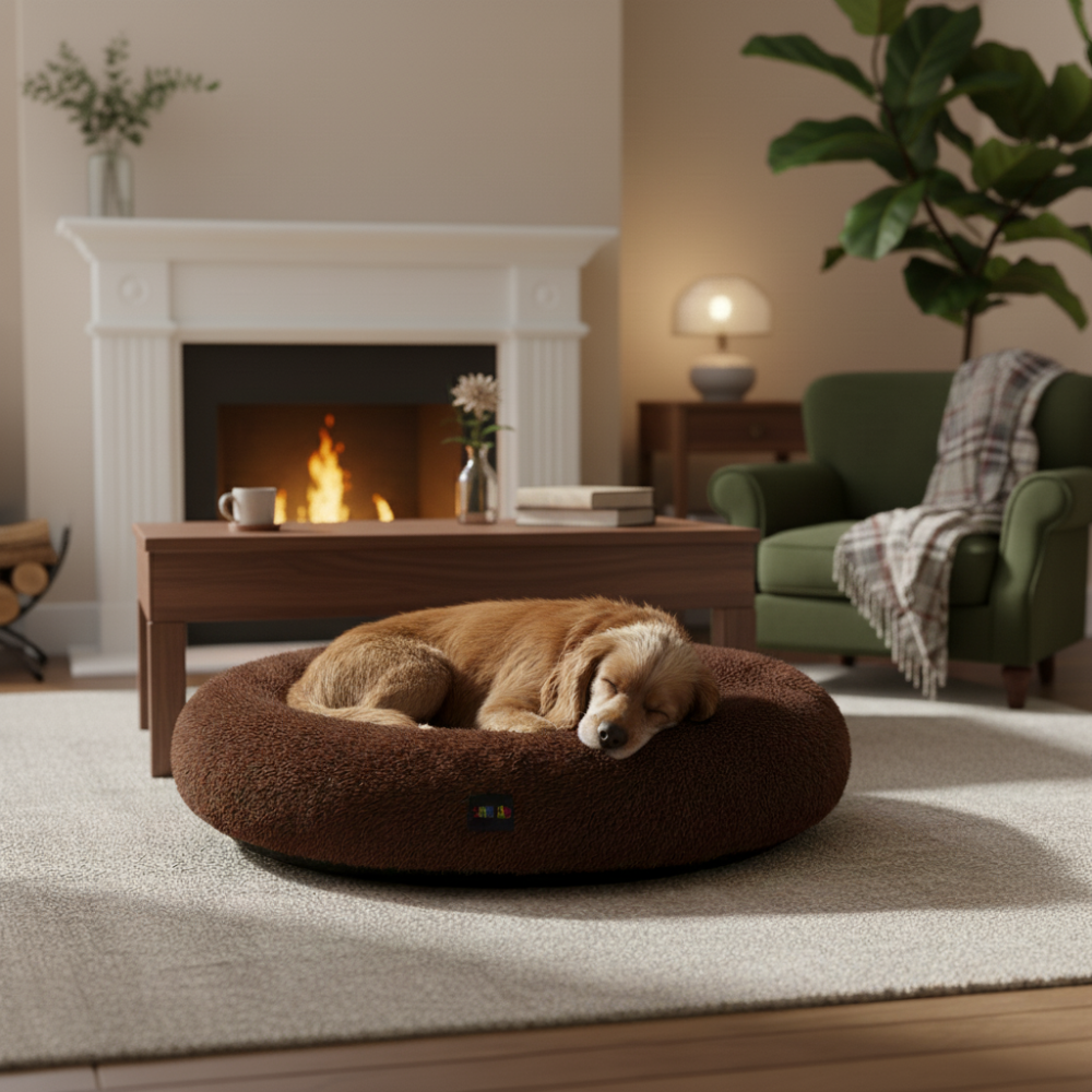 Skatrs Round Donut Bed for Cats and Small and Medium Dogs (Brown) Both-Bedding, Mats & Travel Supplies Skatrs