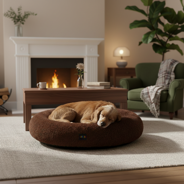 Skatrs Round Donut Bed for Cats and Small and Medium Dogs (Brown)