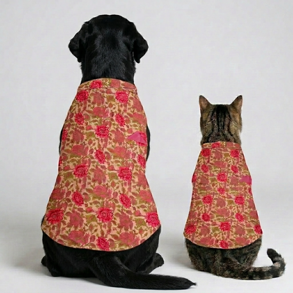 Skatrs Cotton Shirt for Dogs and Cats (Off White and Pink Lotus) Both-Clothing & Accessories Skatrs