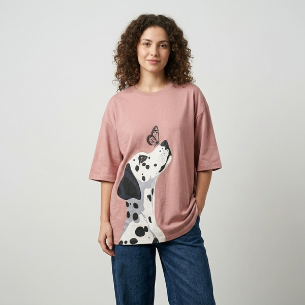 Skatrs Butterfly Boops Oversized Tee for Men and Women (Onion Pink)