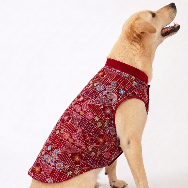 Skatrs Maharaja Handcrafted Sherwani for Dogs and Cats (Crimson Red)