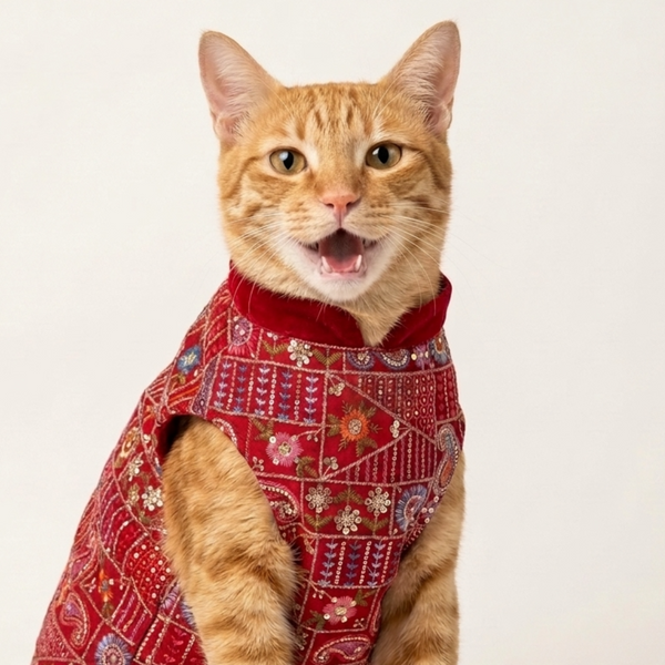 Skatrs Maharaja Handcrafted Sherwani for Dogs and Cats (Crimson Red)