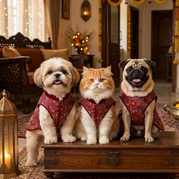 Skatrs Maharaja Handcrafted Sherwani for Dogs and Cats (Crimson Red)