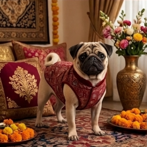 Skatrs Maharaja Handcrafted Sherwani for Dogs and Cats (Crimson Red)