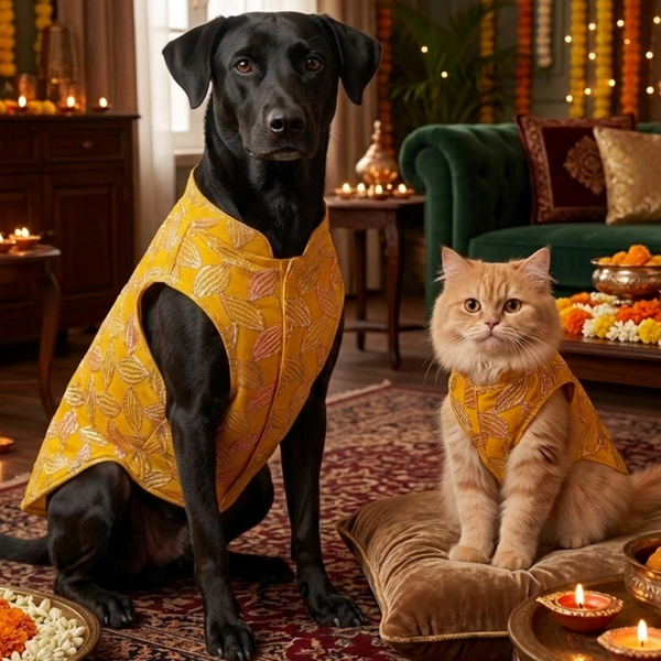 Skatrs Maharaja Handcrafted Sherwani for Dogs and Cats (Sunshine Gold)