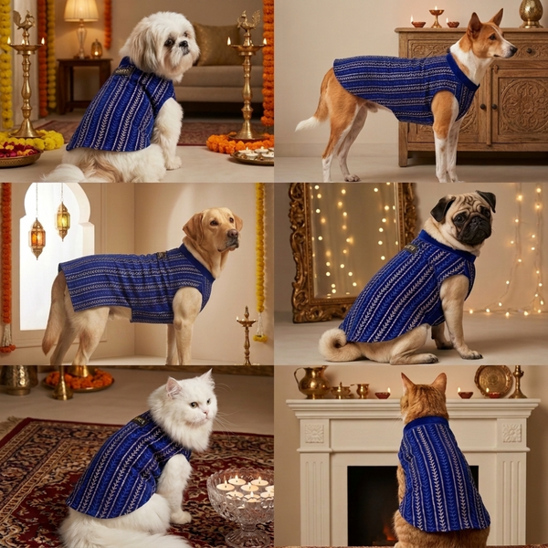 Skatrs Maharaja Handcrafted Sherwani for Dogs and Cats (Sapphire Blue)
