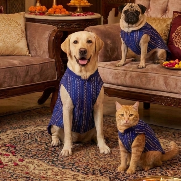 Skatrs Maharaja Handcrafted Sherwani for Dogs and Cats (Sapphire Blue)